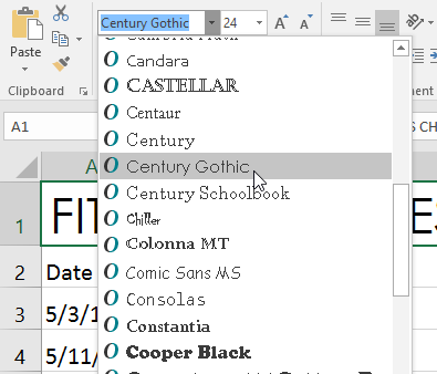 Font dropdown menu